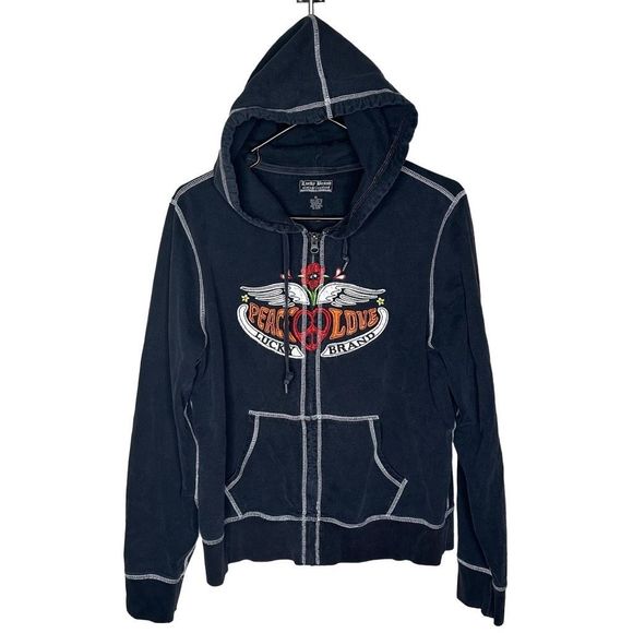 Y2K Lucky Brand Full Zip Hoodie Womens XL - Picture 1 of 7